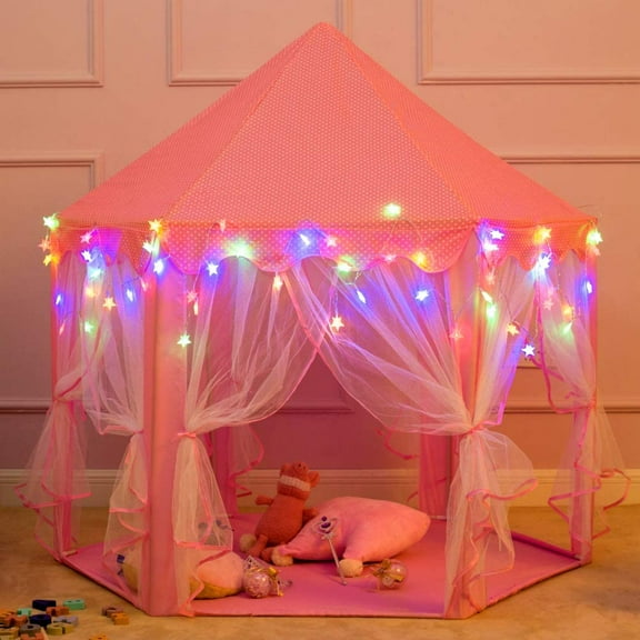 Artrylin Castle Play Tents for Girls, Kids Play Tent , Large Size 55" x 53" Pink Hexagon Kids Playhouses Indoor & Outdoor, Girl Toy Gifts Age 3+