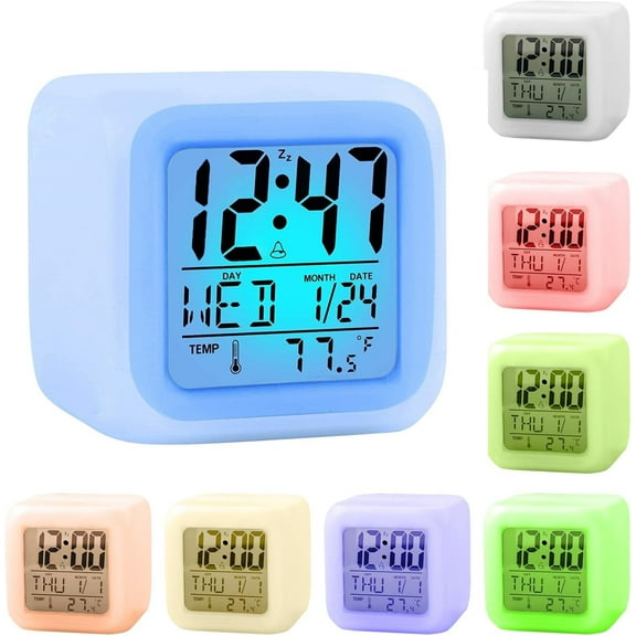 Artrylin Digital Kids Alarm Clock, Digital Clocks Bedside Sleep Trainer Clock with 7 Change Color Night Lights, Small Clocks for Bedrooms with Snooze Temperature, Grow Clock for Toddlers Boys Girls