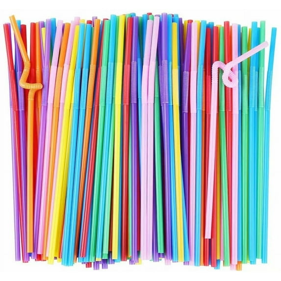 Artrylin Disposable Colorful Drinking Straws, 200PCS Flexible Straws,10.3inch Extra Long Straws Party Decorations