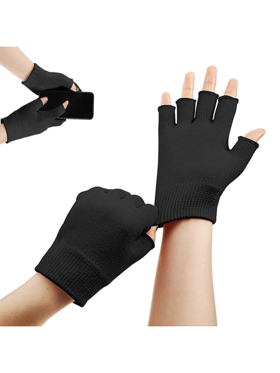 Fingerless Moisturizing Gloves, Healing Repair Cracked GlovesHalf Finger Touchscreen Beauty Glove for Eczema, SPA, Dry Hands, Skin Treatment, Summer Sun UV Protection ( Black)