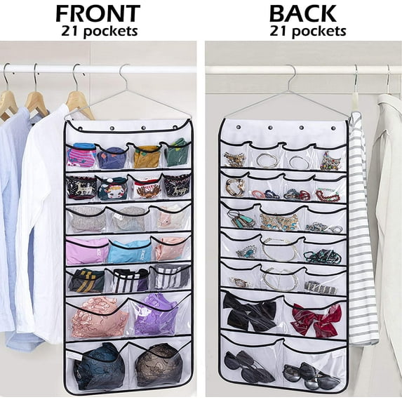 Artrylin Hanging Closet Dual-Sided Organizers for Underwear,Socks,Jewellry, 42 Pockets, 38.5 by 17.75-Inch,White