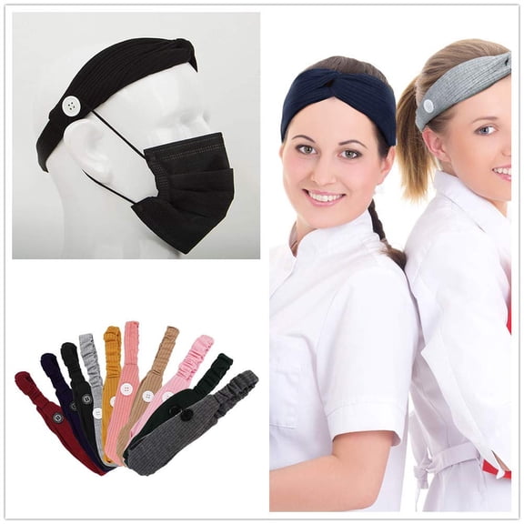 Artrylin Headbands with Buttons for Mask, 6 Pcs Knotted Boho Stretchy Criss Cross Turban Headbands,Detachable Non-slip Spa Yoga Outdoor Elastic Hair Band for Women.