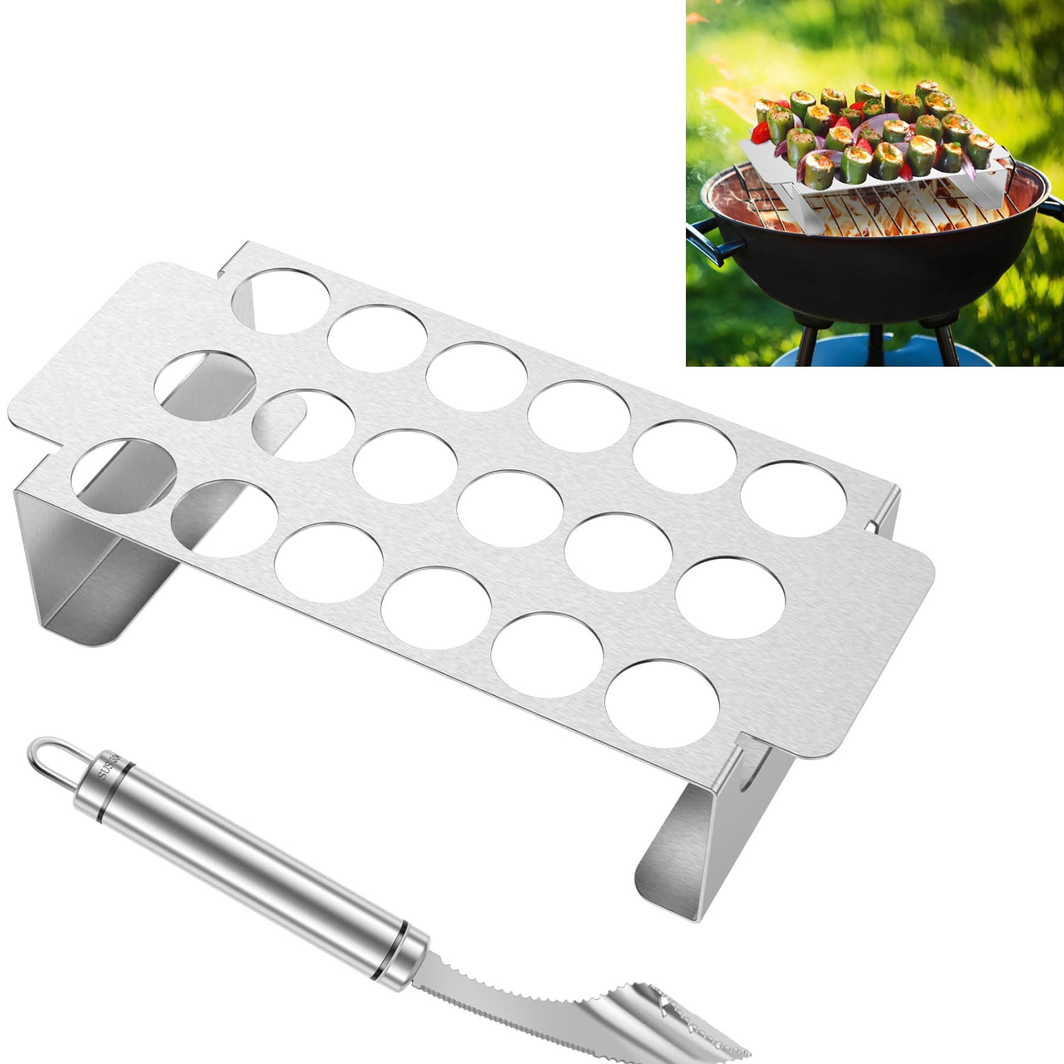 I Jalapeno Popper Rack – Griglia Per 12 Poppers E 5 Spiedini In Acciaio Inox, Prodotto Negli USA