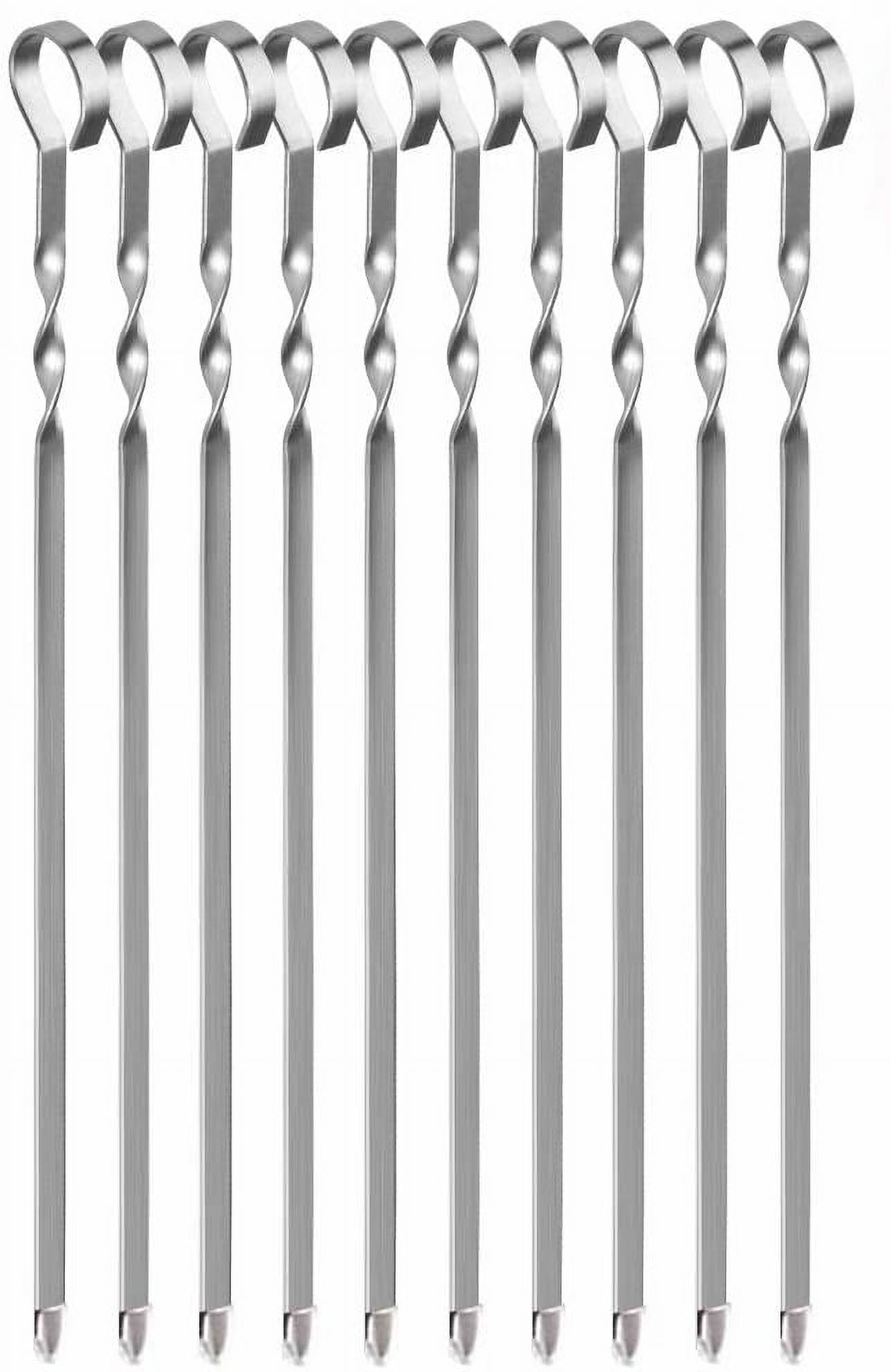 Artrylin Kabob Skewers (Set of 10), Stainless Steel BBQ Barbecue Skewers Set - 15" Flat Metal Skewers for Grilling - Reusable BBQ Sticks with Portable Storage Bag (15" skewers(10 Pack)) - image 1 of 5
