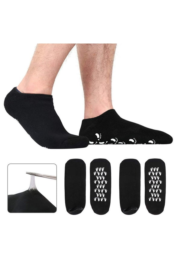 Large Men's Moisturizing Gel Socks Men's Feet Care Ultimate Treatment for Dry Cracked Rough Skin on Feet Pack of 2 Pairs Black US Men 10-15