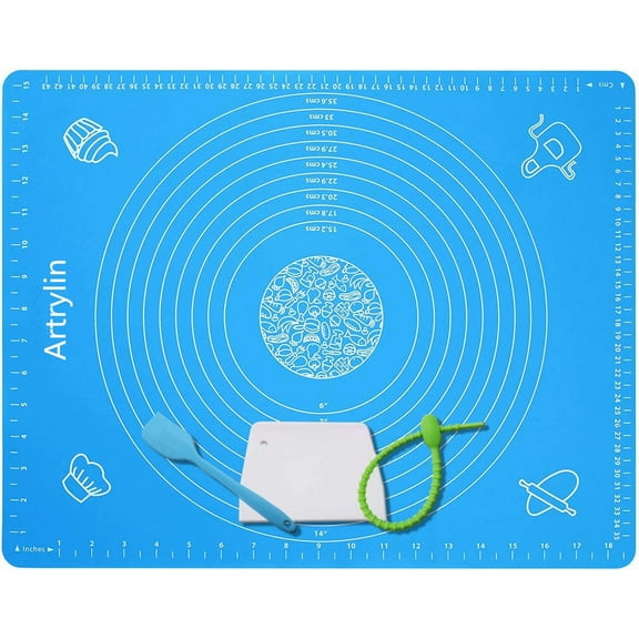 Artrylin Large Silicone Pastry Baking Mat with Measurements 20" x 16",Non stick and Non Slip Counter Mat, Bread Making Tools And Supplies,Dough Rolling mat, Pie Crust, Fondant MatBlue