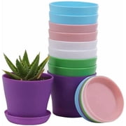 Artrylin Plastic Plant Pots, 8 Pack Flower Pots Outdoor Garden Planters with Multiple Drain Holes and Saucer -4.7 inch Indoor Small Plant Pots for All Home, Colorful