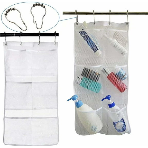 Artrylin Shower Hanging Bag, 6 Pockets Hanging Pockets Mesh Organizer, Washable Cosmetic Storage Basket, Quick Dry, with Hook, Bathroom Storage Accessories
