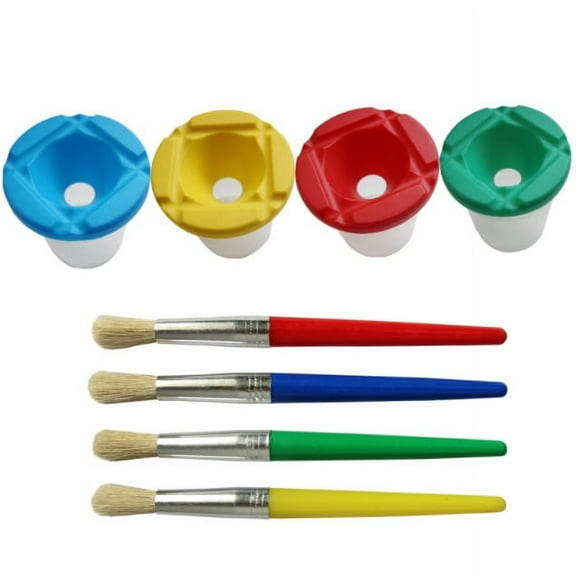 Artrylin Spill-Proof Paint Cups 4-Pack, with 4 Paint Brushes, for Kids Gift Back to School Supplies