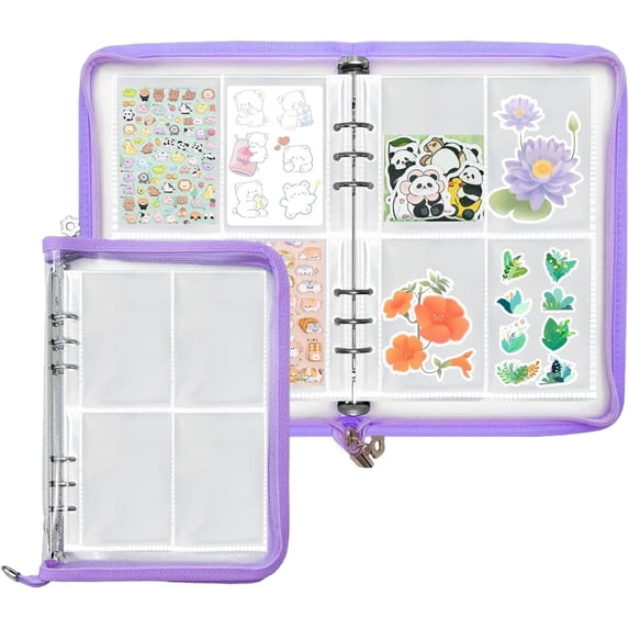 Artrylin Sticker Organizer Binder Sticker Storage Display Book Reusable Sticker Book Collecting Album Sticker Keeper Holder Organizer with 80 Pockets and Zipper Closure, Sticker Not Included (Purple)