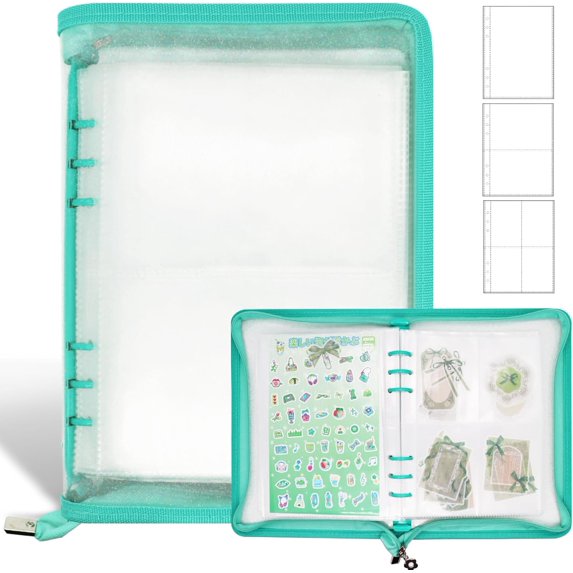 Artrylin Sticker Storage Organizer Binder A5 Reusable Collecting Book Zipper Album for Adult with Pocket Pages with 80 Pockets and Zipper Closure (Green)