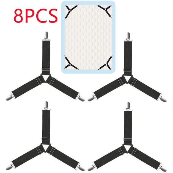 Artrylin Triangle Sheets Grippers Bed Mattress Sheet Clips Straps Suspender Fastener Holder Three Clip Bedding Sheet Fastener,Black, 8Pack