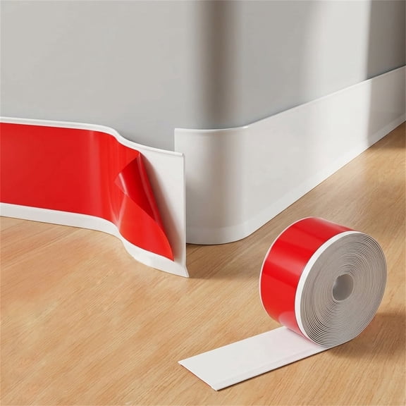 XISELI Vinyl Baseboard Molding Trim 2 Inch x 6.6 Feet Peel and Paste Baseboard Trim Flexible Vinyl Cove Base Moulding Self-Adhesive Trim for Garage Bathroom Cabinet Floor Walls, White