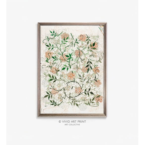 Arts And Craft Floral Pattern Design Art, Detailed Rendering Of Flowers And Leaves, Vivid Art Print Wm-604 Wall Art, Modern Wall Decor, 8x12 UNFRAMED