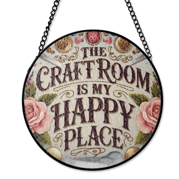 Arts And Crafts Studio Suncatcher Stained Glass UV Printed Glass Creative Room Sign Round