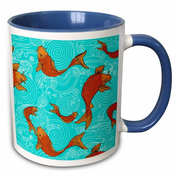 3drose, Arts and Crafts Style Koi Fish in Water, 15oz Two-tone Blue Mug