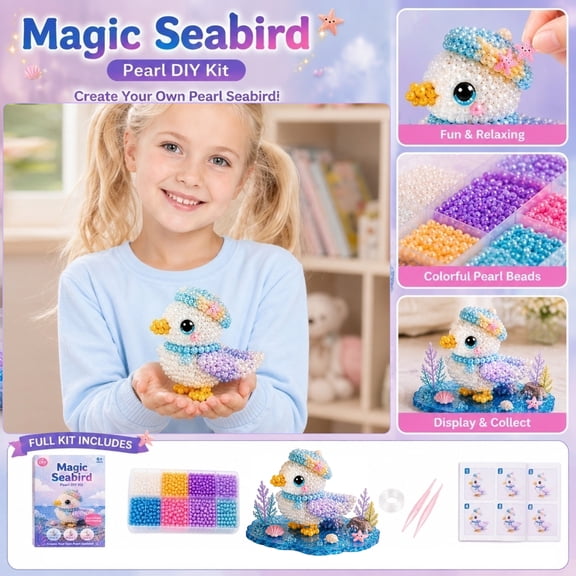 Arts and Crafts Bead Set, Plastic Pearls, Starfish for Crafts, Adult Craft, Under 10 Dollar Craft, 8 Inch Completed Style Beaded Seagull Figurine Making Kit, Nautical Themed
