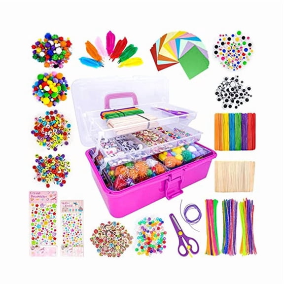 Arts & Crafts Box - 1500+ pcs Deluxe Craft Supplies Box,Sturdy Handle - Art Crafting Kit Birthday Gifts for Kids, School Supply for Ages 4-12