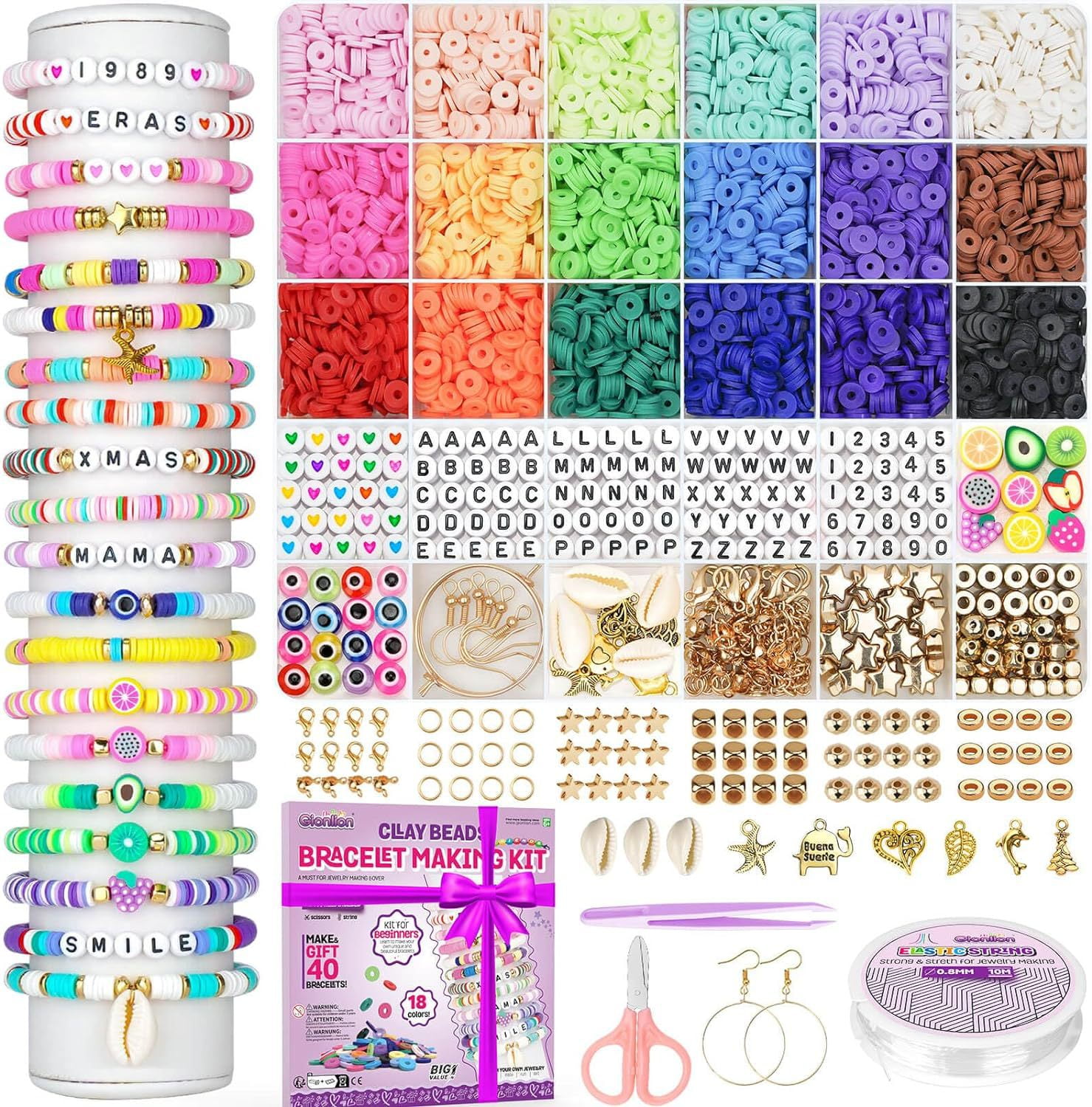 GRAFLSOA Arts and Crafts Clay Bracelet Making Kit with 5200 Pieces, Beads for Bracelet Making, Perfect Crafts for Kids, Friendship Beads for Jewelry Making, Ideal Gift for Girls Aged 4-12 Years Old