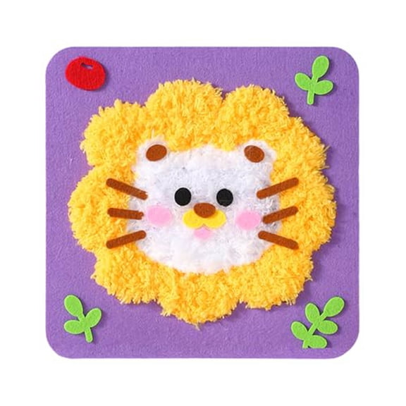 DIY Embroidery Doll Craft Kit for Kids Sewing Arts and Crafts Project with Cartoon Animals Yarn Board Stickers Hands-On Activities, 21cm, Purple