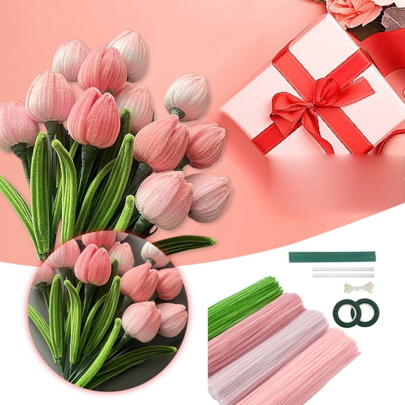 Arts & Crafts DIY Toys 4 Pcs Pipe Cleaners DIY Flower Making Kit Assorted Colors With Floral Wire Garden Tape Flower Centers for Indoor Craft Projects 400PCS, 30 cm, Pink