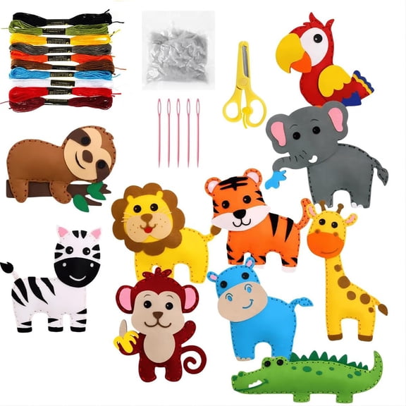 Arts Crafts DIY Toys Animal Sewing Craft Kit for Kids Educational Beginners Boys and Girls Sewing Craft Kit for Learning with Step by Step Projects,20cm,Multicolor