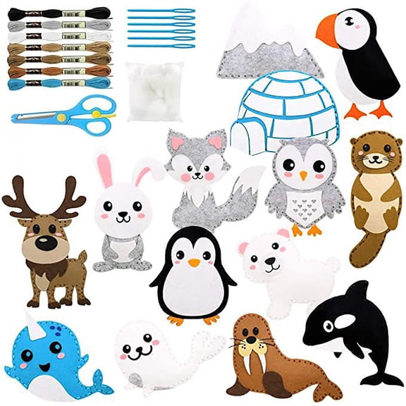 Arts & Crafts DIY Toys - Sewing Craft Kit for Kids Educational Animals Projects for Beginners Boys and Girls, 20cm, White
