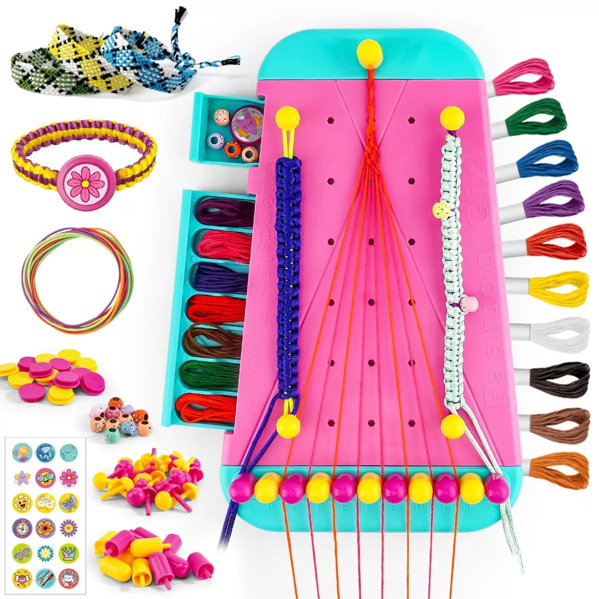 Arts and Crafts for Kids Ages 8-12,Friendship Bracelet Making Kit for Girl,Kids Jewelry Making Kit with 28 Pre-Cut Threads,Christmas Birthday Gifts for Ages 6 7 8 9 10 11 12 Year Old Pink