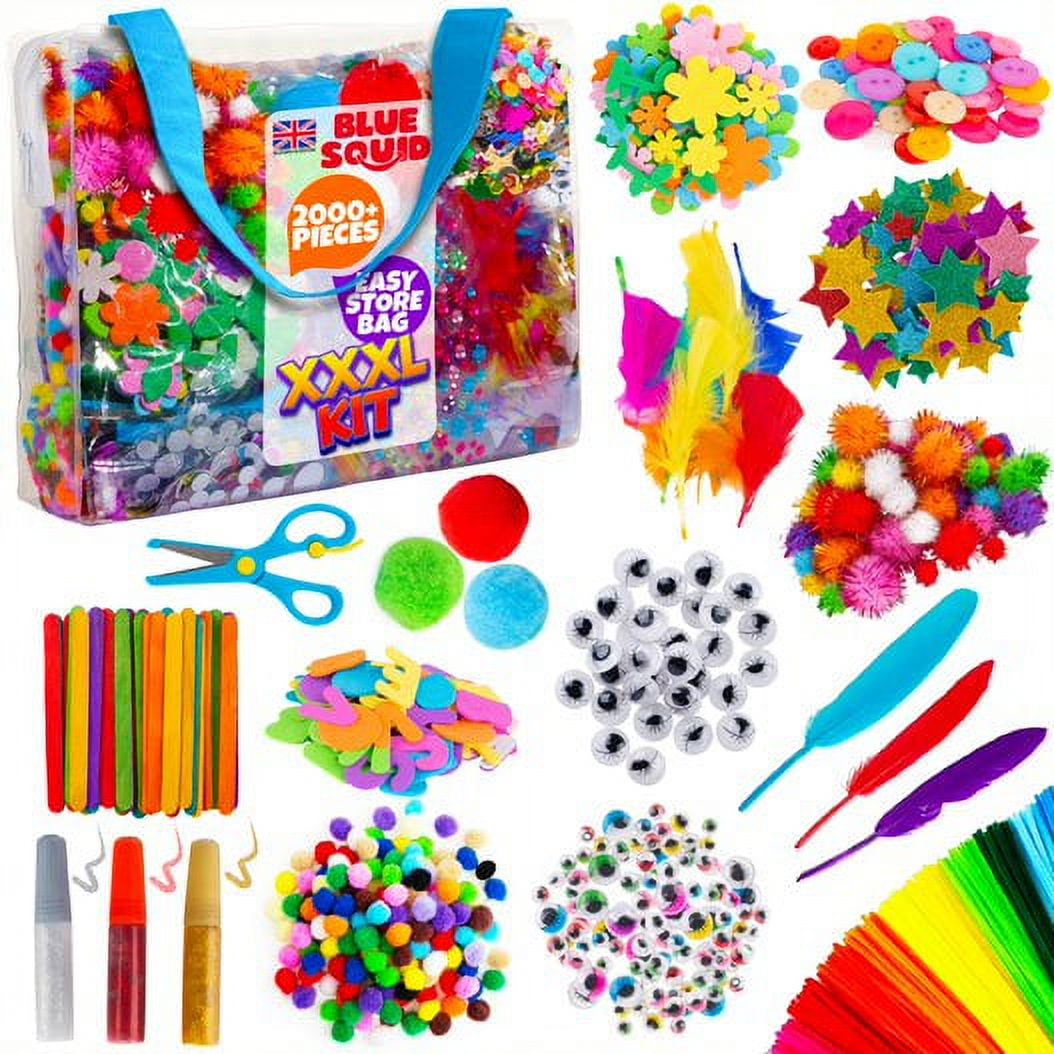 Jumbo Arts & Crafts Kit Box - 2,000+ Pieces Pompoms, Craft Sticks, Pipe  Cleaners, Scissors, & More in Large Craft Box - Art Supplies Set for Adults  & Kids Age 6,7,8,9,10,11,12 