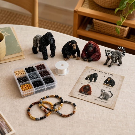 Arts and Crafts Kit, Bead Animal Making Kit, Beads for Crafts, Craft Beads with Holes, Complete Set Includes Assorted Colored Seed Beads, Durable Fishing Line for Crafts, and