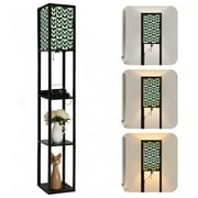 Arts Floor Lamp with Shelves Corner Bookshelf Lamp for Living Room Bedroom Office Decor, Mid century two colors simple checkered seamless LED Modern tall Lamp with 3 Color LED Bulb