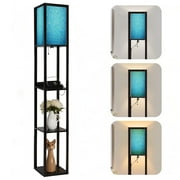 Arts Floor Lamp with Shelves Corner Bookshelf Lamp for Living Room Bedroom Office Decor, Light Blue turquoise color glitter texture LED Modern tall Lamp with 3 Color LED Bulb