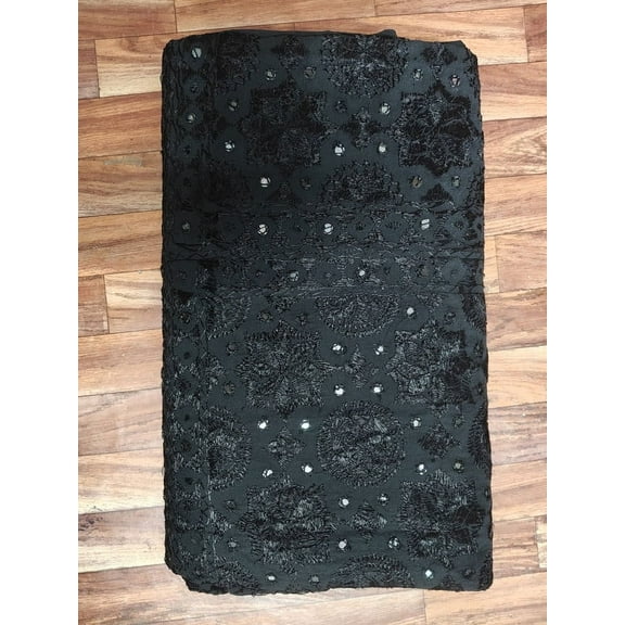 Silk Embroidered Arts Hand Black Colour Floral Cotton Bedspread, 108 x 108 Inches