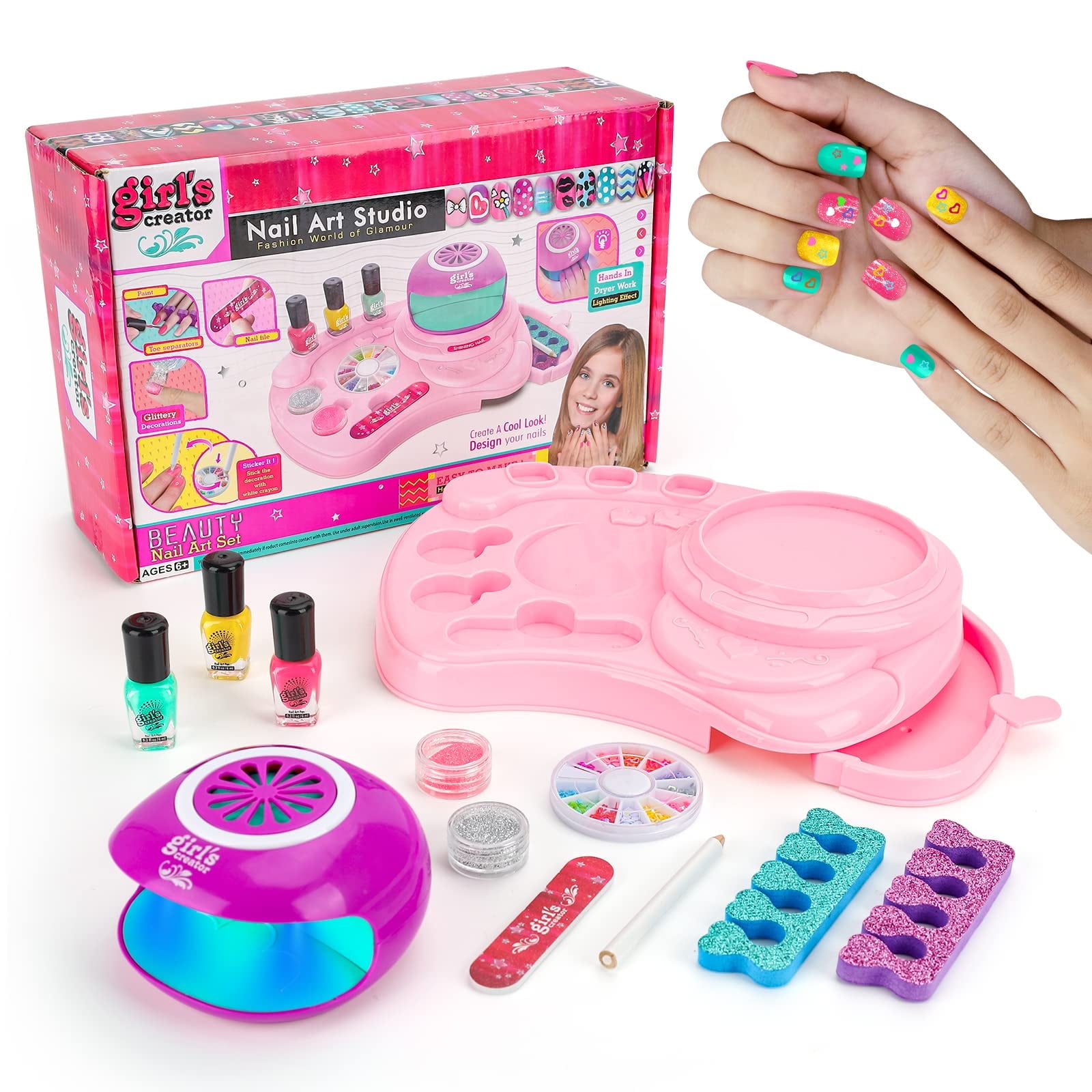 Kids Nail Varnish Arts Toy Set, Birthday & Holiday Gift for Girls Ages ...