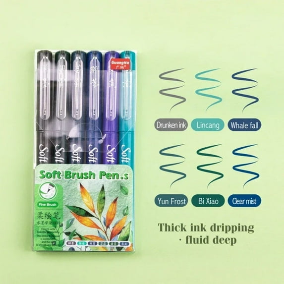 Arts Sign Brush Pen Brush Tip Marker Felt Tip Water Based Ink Color Pens 6 Assorted Vintage Colors Great for Lettering Journaling Calligraphy