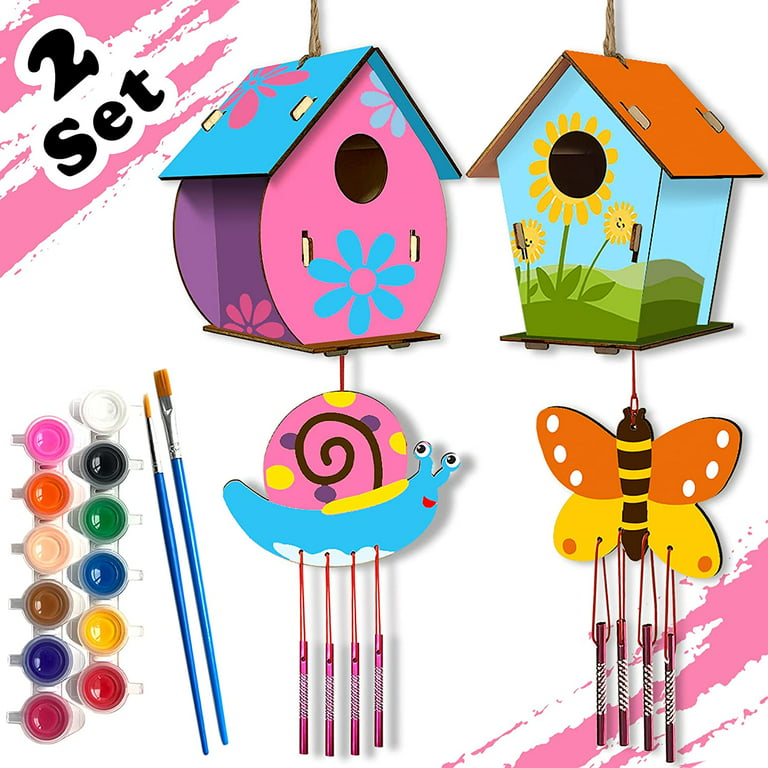 4 Pack Bird House 4 Pack Wind Chime Kits Wooden Arts And Crafts
