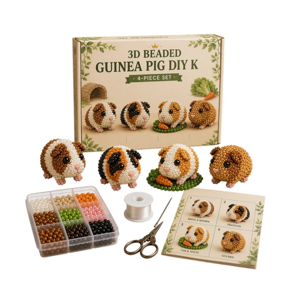 Arts and Crafts Kit 3D Beaded Guinea Pig Set, Colorful Craft Beads with Holes for Diy Handmade Projects, Home Creative Activity 4 Piece Set