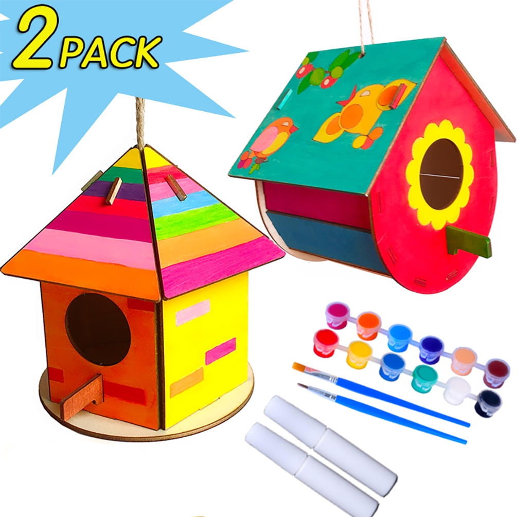 Arts and Crafts Kit for Kids, 2 Pack DIY Bird House, Kids Crafts Wooden