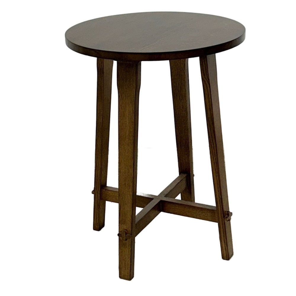 Walnut Stain Round Solid Oak End Table