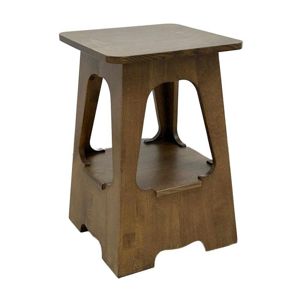 Walnut Arts and Crafts Style Round Taboret End Table