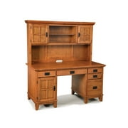 Arts and Crafts Pedestal Desk and Hutch Cottage Oak Finish by Homestyles