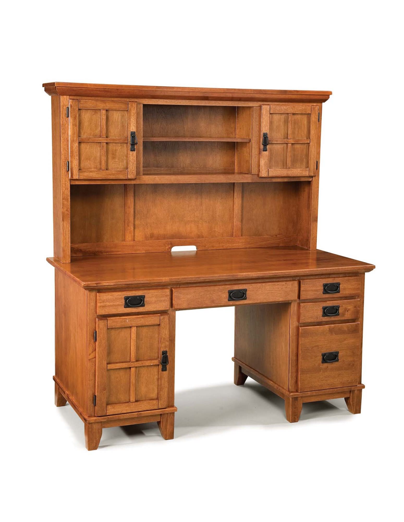 Arts and Crafts Pedestal Desk and Hutch Cottage Oak Finish by Homestyles - image 1 of 2