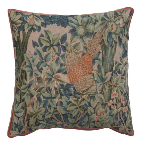 Arts and Crafts Pheasant Woodland Woven Decorative Pillow, 17 x 18 in, Double Sided Blown Filled Accent for Apartment Living Room