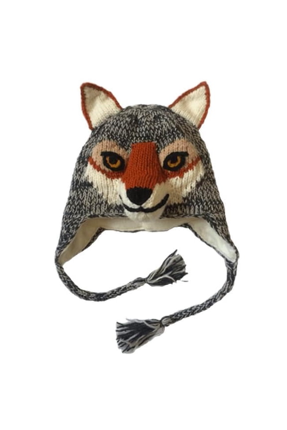 Youth Size Red Wolf Hat, 19 Inch in Circumference and Stretch to 22 Inch, Wool with Acrylic Lining