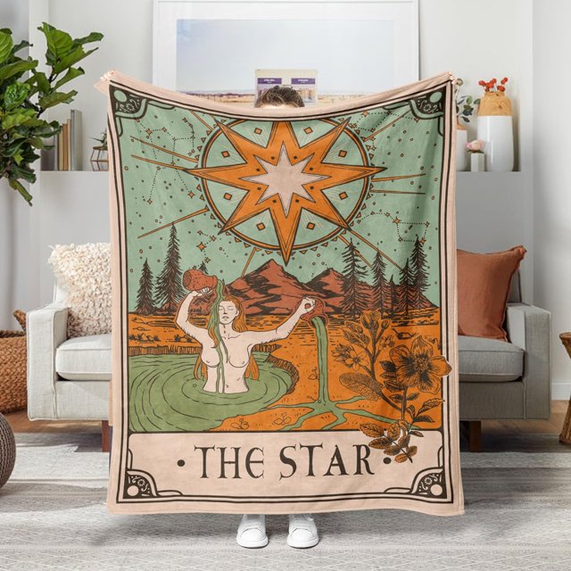 Artsadd Retro The Sun Tarot Card Throw Blanket, Boho Vintage Witch