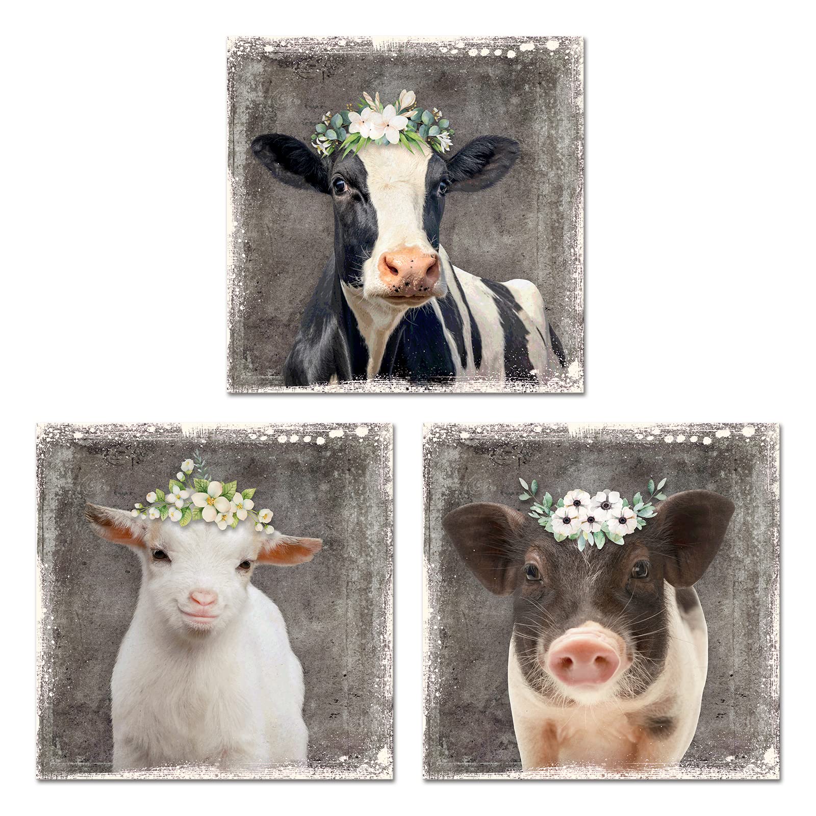 Artsbay Farm Animal Canvas AIF4 Wall Art Country Cow Pig Pictures Painting Vintage Farmhouse