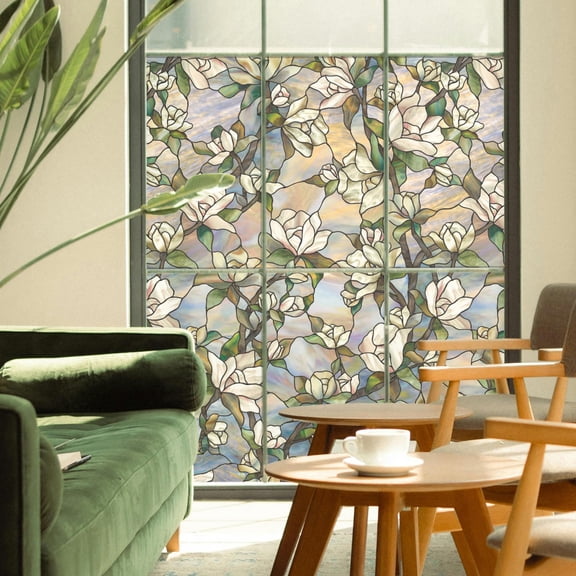 Artscape Star Magnolia | Window Film With Vibrant Colored Pattern Non-adhesive & Uv Protection Easy To Apply Removable 24 X 36 Inches Made In