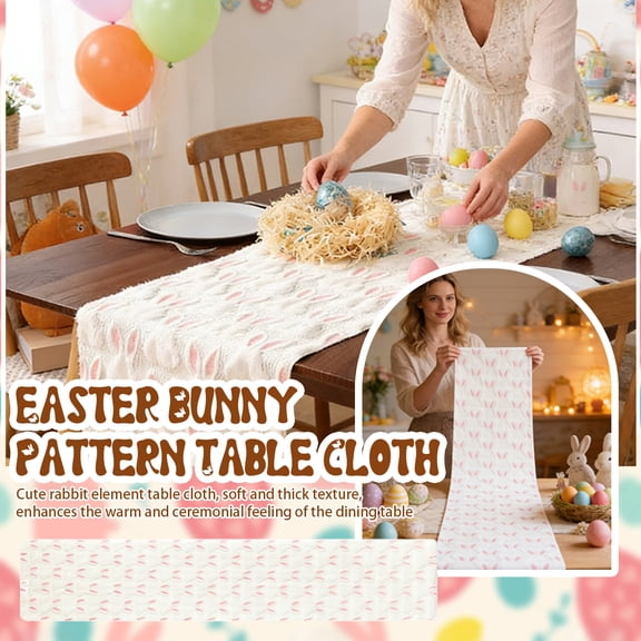 Artscope Easter Bunny Table Runner With Soft Plush Faux Fiber, Premium Durable For Hot Pot Scratch Spill Protection, 13"X72" (183X33Cm) Fits 4-6 Seats For Easter Home