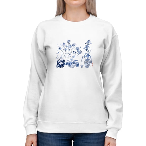 Artshine Blue And White Floral I Sweatshirt Women -Gabby Malpas Designs, Female x-Large