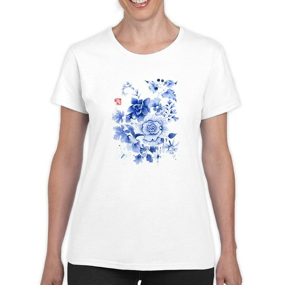 Artshine Blue Florals On Paper T-Shirt Women -Gabby Malpas Designs, Female 4X-Large